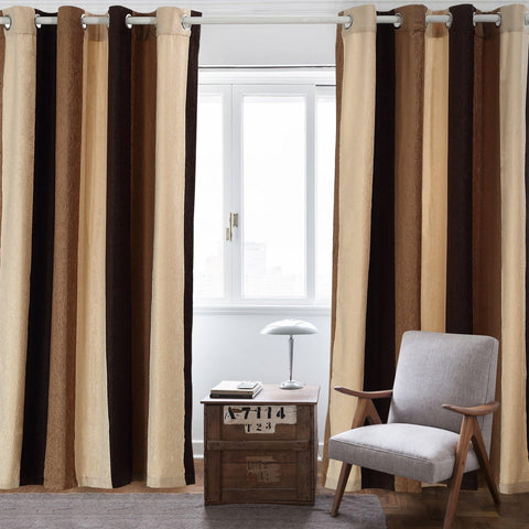 Bedroom Curtains Absolute Heat Insulation Chenille Vertical Striped Color Window Curtains Living Room Buttonhole Curtains Single Panel (W52Xl84, Brown)