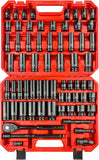 66PCS 1/2” Impact Socket Set,Drive Deep and Shallow Impact Socket Set,Sae&Metric(3/8"-1-1/4",8-24Mm) with Drive Ratchet Handle,Extension Bars,Universal Joint and Adapter,Cr-V Steel