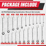 22PCS Ratcheting Combination Wrench Set,Combo Ratchet Wrenches Set,72 Teeth, Metric & Sae,6-18Mm,1/4-3/4",Cr-V Steel